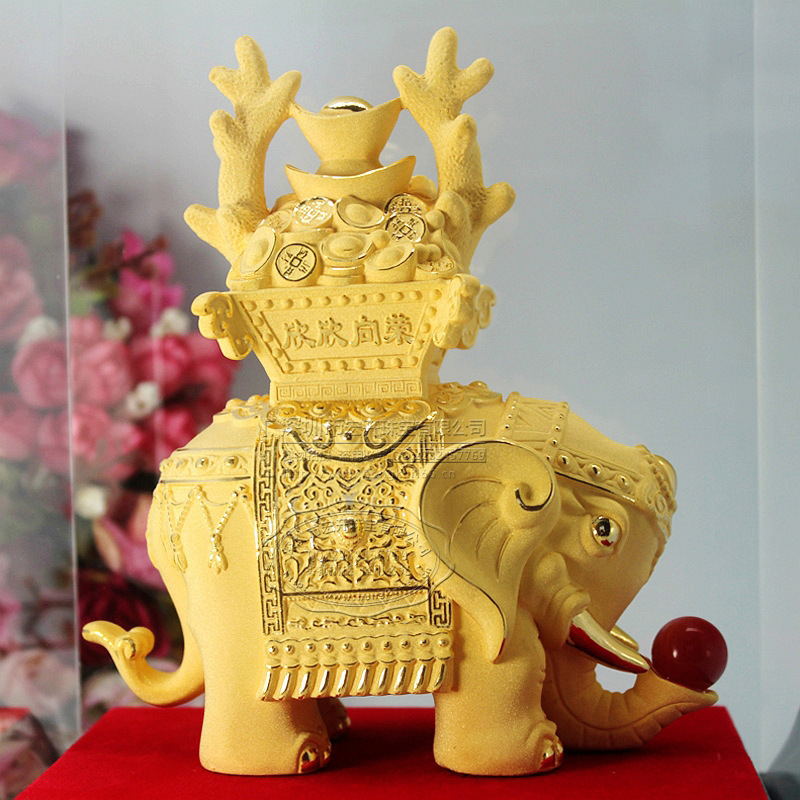 【創(chuàng)意禮品 大象絨沙金擺件 商務(wù)禮品高檔 招財(cái)聚寶大象】?jī)r(jià)格,廠家,圖片,金屬工藝品,深圳市宏開珠寶-